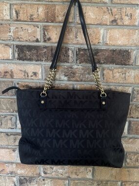 Michael Kors Black MK Logo Chain-Handle Shoulder Tote